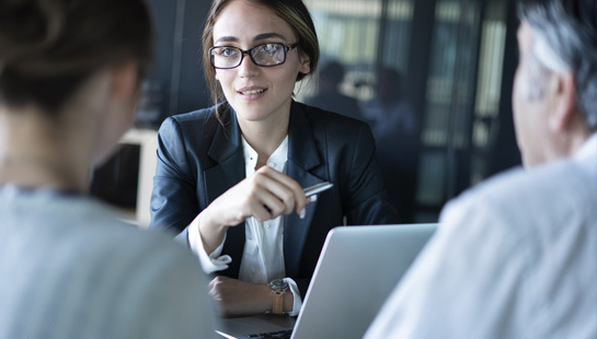 couple speaking with representative