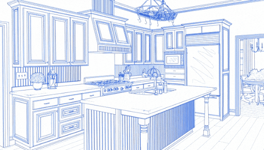 Kitchen being created from a blueprint